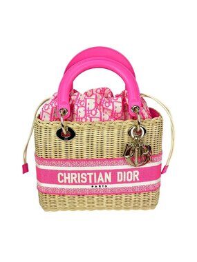 Christian Wicker Oblique Fluorescent Pink Medium Lady Bag